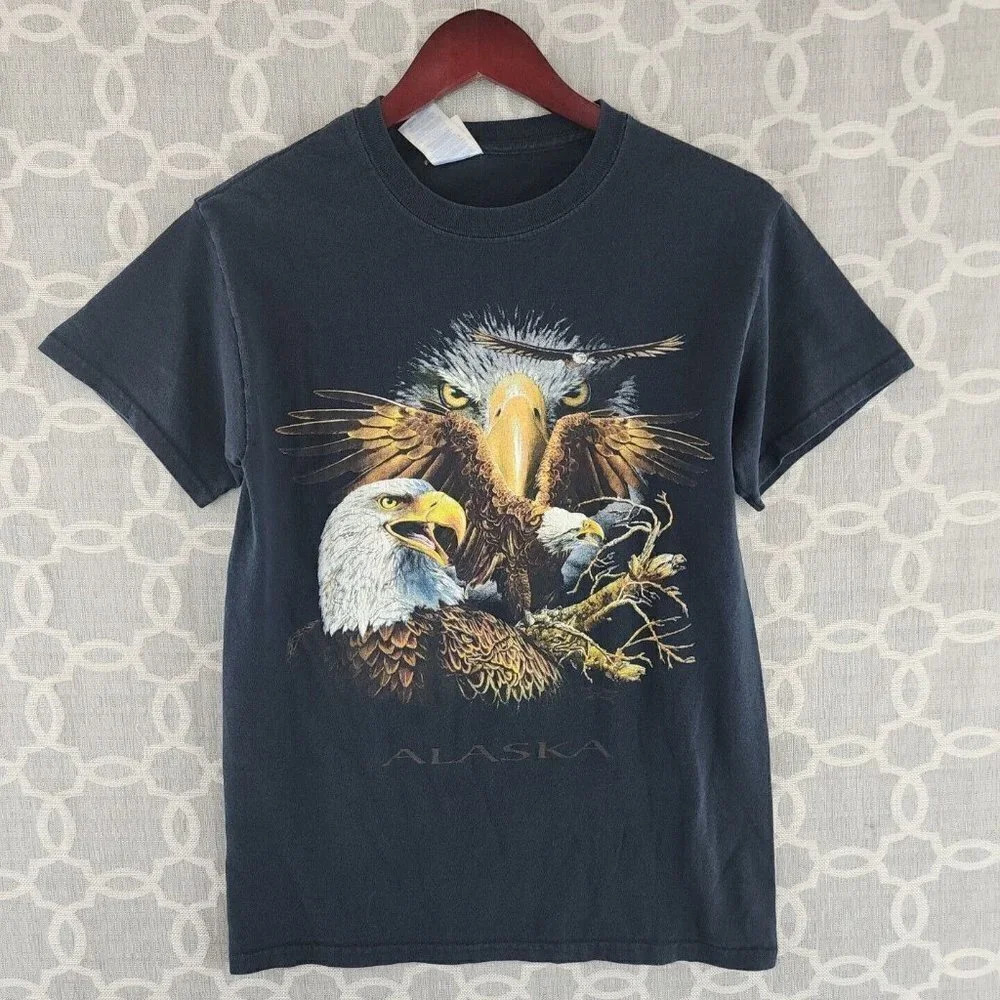 Vintage Cotton Hawk Alaska Short Sleeve Graphic T Shirt Black Women's S